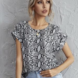 Rolled Cuff Snakeskin Top